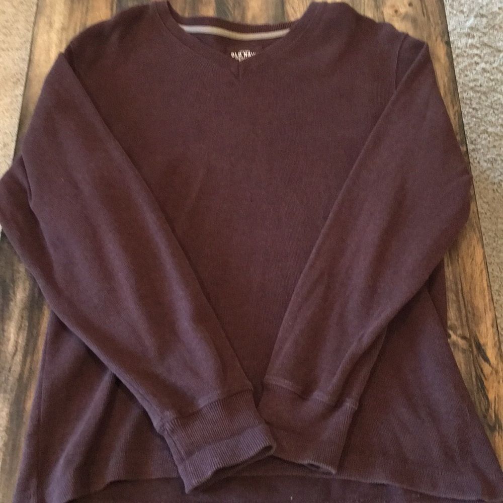 Old Navy Men’s Medium Brown Lightweight Ribbed Cotton V-Neck Sweatshirt